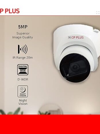 CP PLUS 5MP IR Dome Camera | 3.6mm Fixed Lens up to 20 M IR Distance | Max. 25fps@5MP (16:9 Video Output), White – CP-USC-DC51PL2-V3