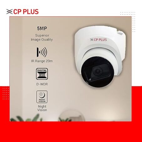 CP PLUS 5MP IR Dome Camera | 3.6mm Fixed Lens up to 20 M IR Distance | Max. 25fps@5MP (16:9 Video Output), White - CP-USC-DC51PL2-V3