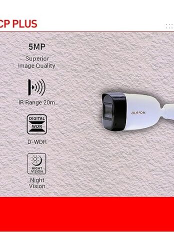 CP PLUS 5MP IR Outdoor Bullet Camera | 3.6MM Lens Up to 20M IR Distance | Max. 25fps@5MP (16:9 Video Output), White – CP-USC-TC51PL2-V3