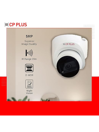 CP PLUS 5MP IR Dome Camera | 3.6mm Fixed Lens up to 20 M IR Distance | Max. 25fps@5MP (16:9 Video Output), White – CP-USC-DC51PL2-V3