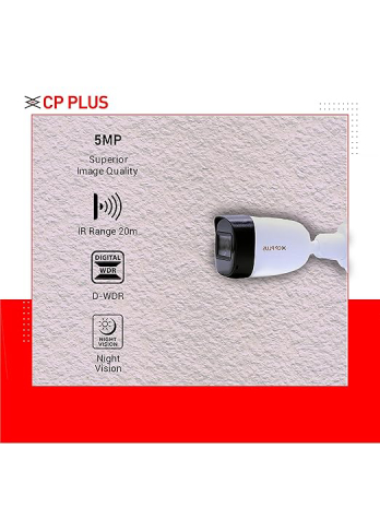 CP PLUS 5MP IR Outdoor Bullet Camera | 3.6MM Lens Up to 20M IR Distance | Max. 25fps@5MP (16:9 Video Output), White – CP-USC-TC51PL2-V3