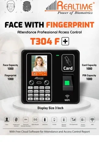 Realtime T304f Plus Face With Fingerprint Attendance With Access Control
