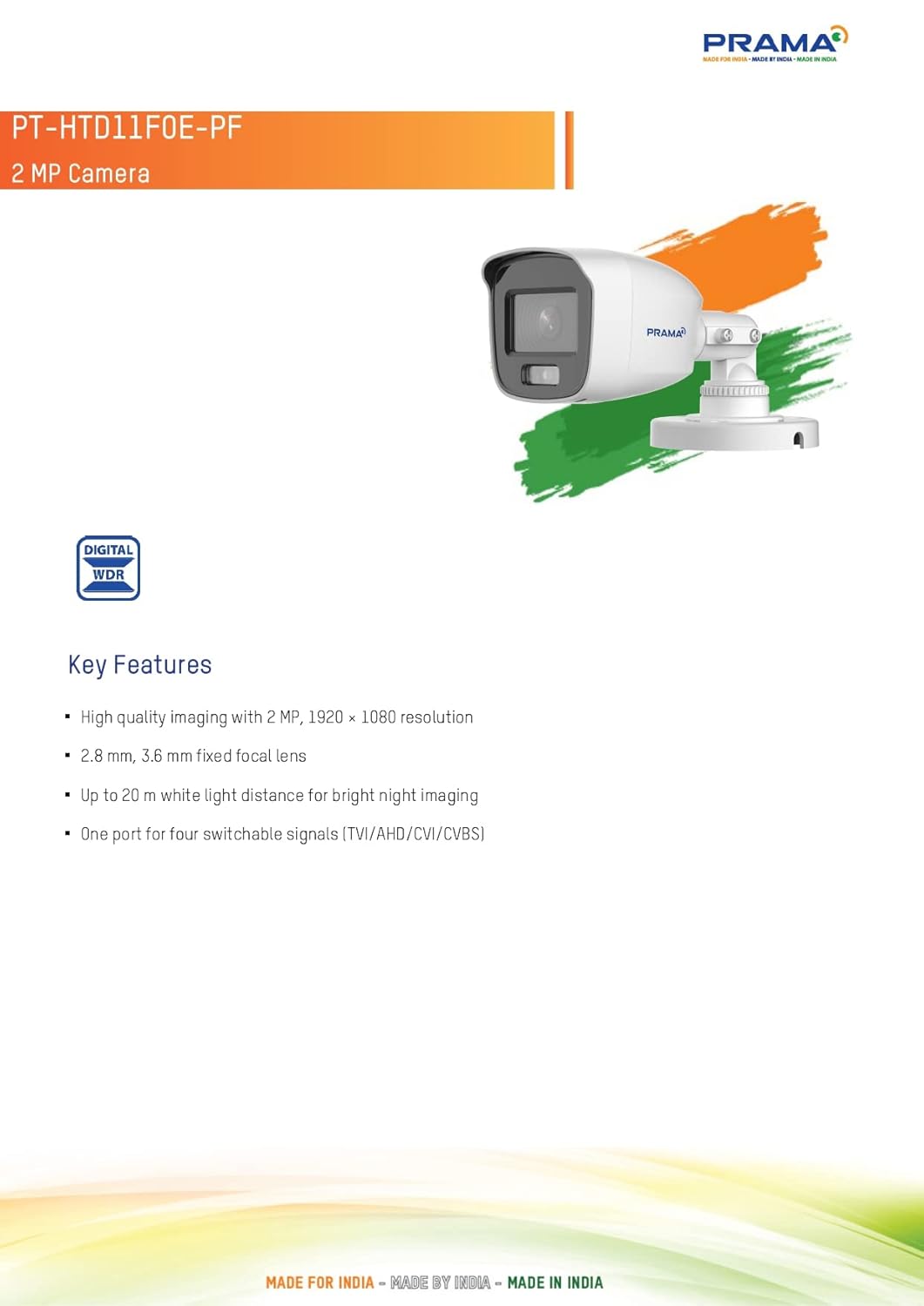 Prama Analog Camera 2MP Audio Camera 20m Warm Light Full Color Camera Colour VU Series with 5 Year Warranty by EvteQ (Camera, PT-HTD11F0E-MFS) - Image 2